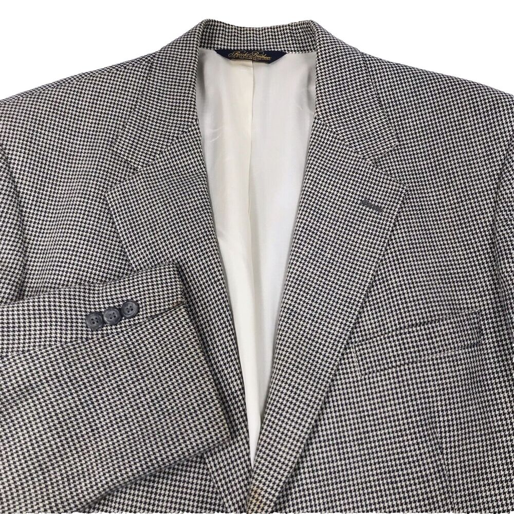 Brooks Brothers Sport Coat Vtg Houndstooth Wool Gray Black 42 44 USA Preppy Y2K